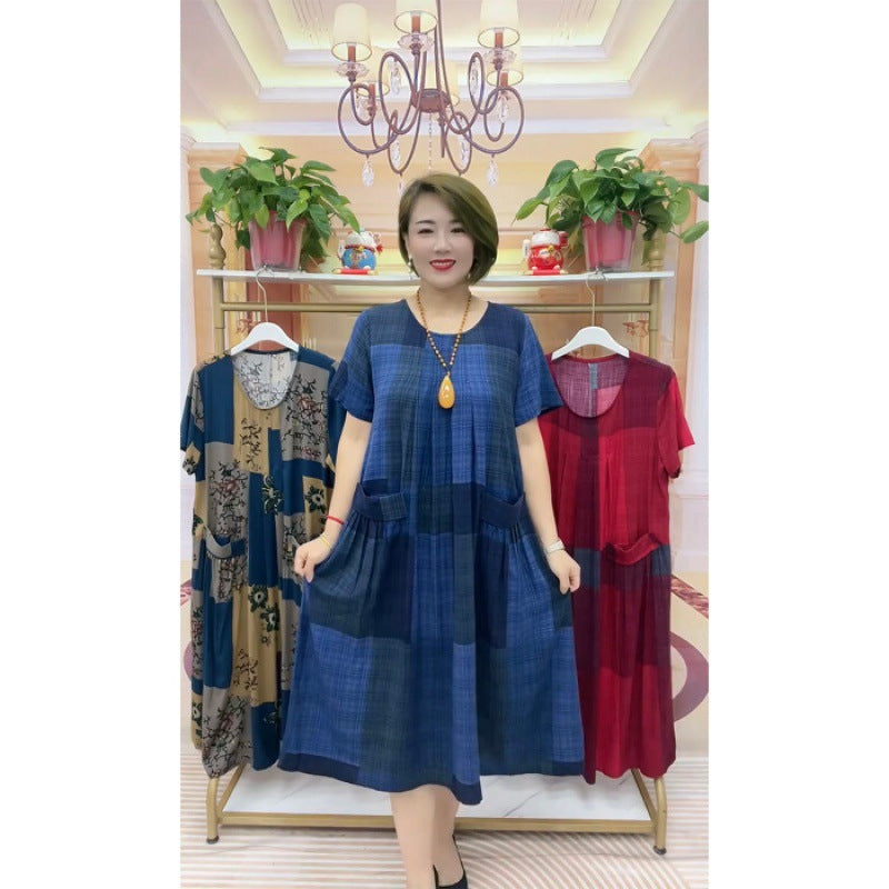 Checkered Skirt Large Edition Summer Women's Dress Women's Mid-length Large Skirt