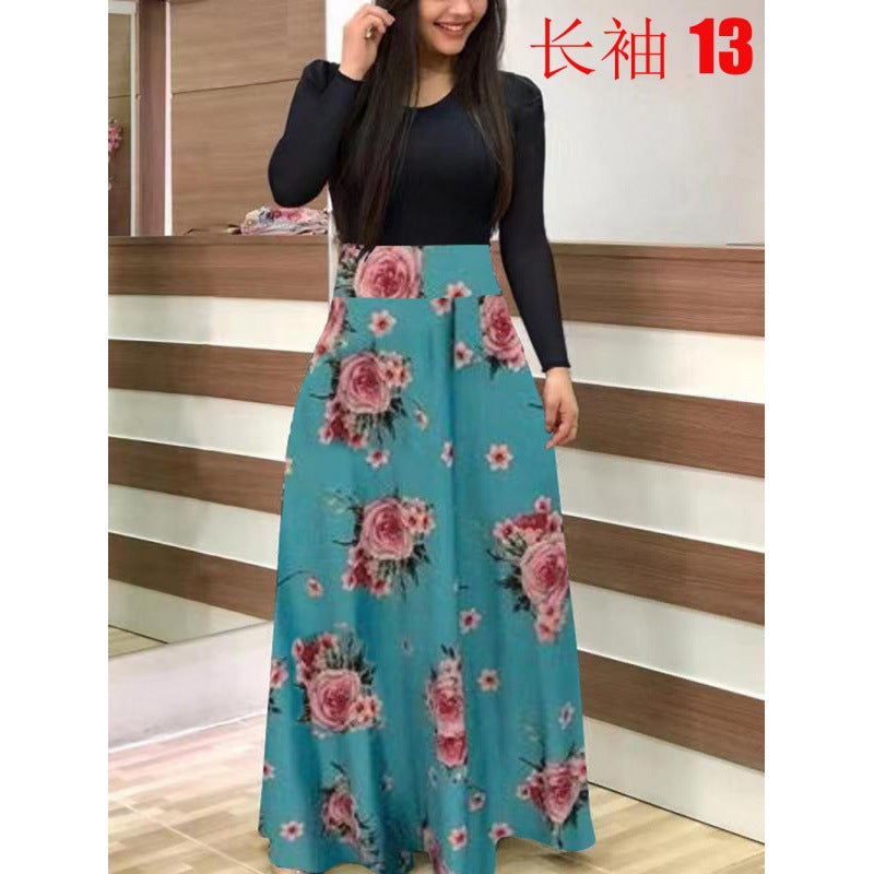 Floral Print Colorblock Long Sleeve Dress