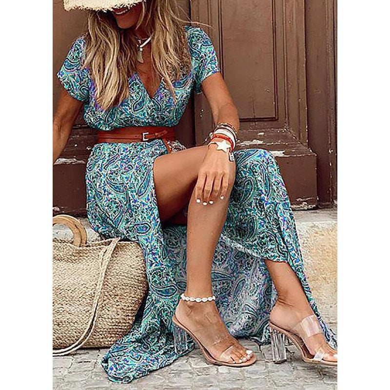 Fashion Bohemian V-neck Floral Dress
