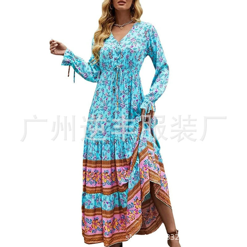 Women's Beach Dress, Printed Large Swing Long Skirt