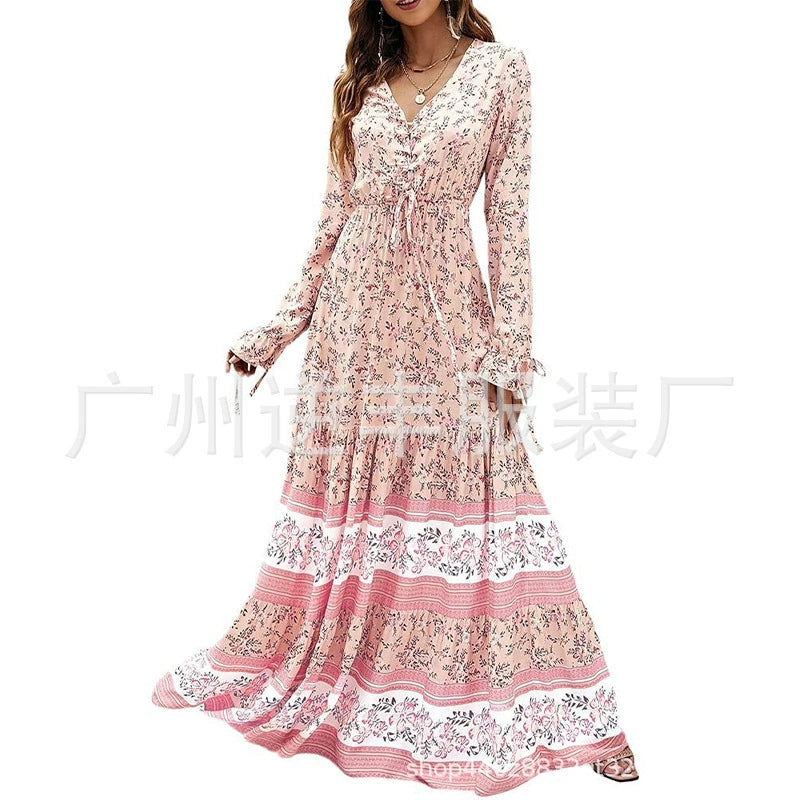 Women's Beach Dress, Printed Large Swing Long Skirt