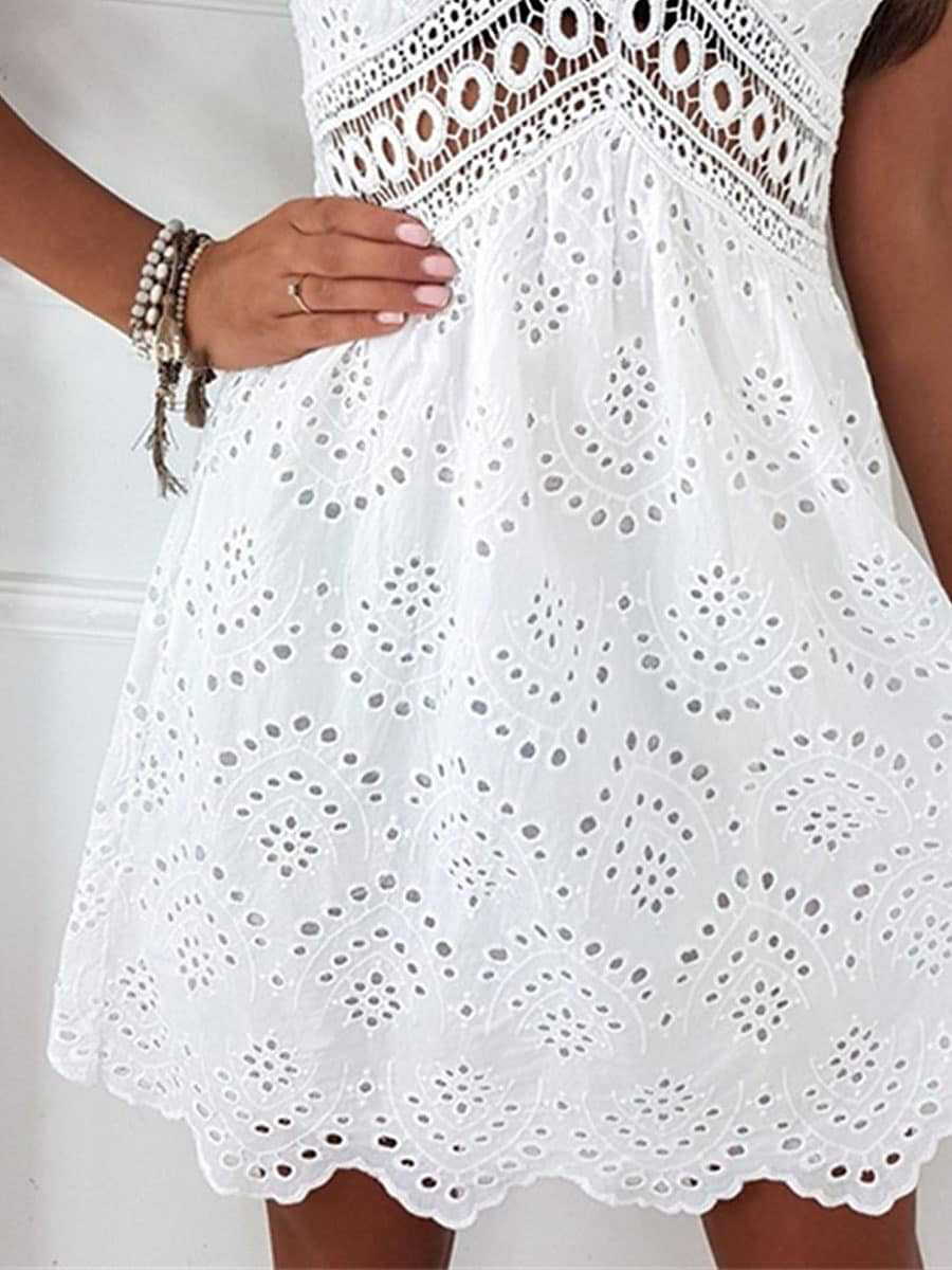 Women's Slip Skirt White Embroidered Hollow Lace Lace Dress