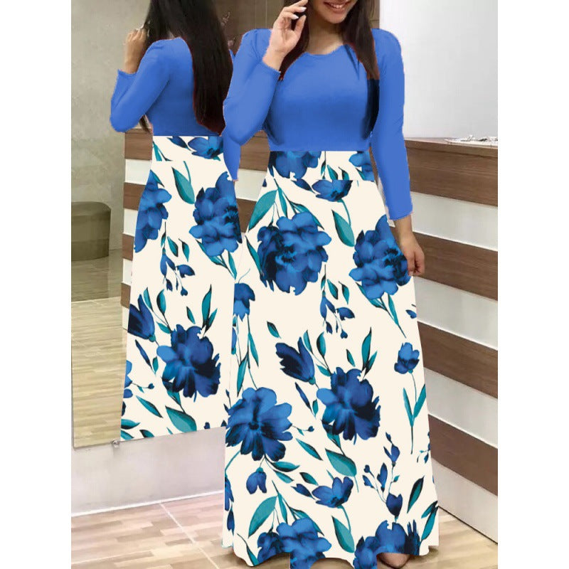 Floral Print Colorblock Long Sleeve Dress