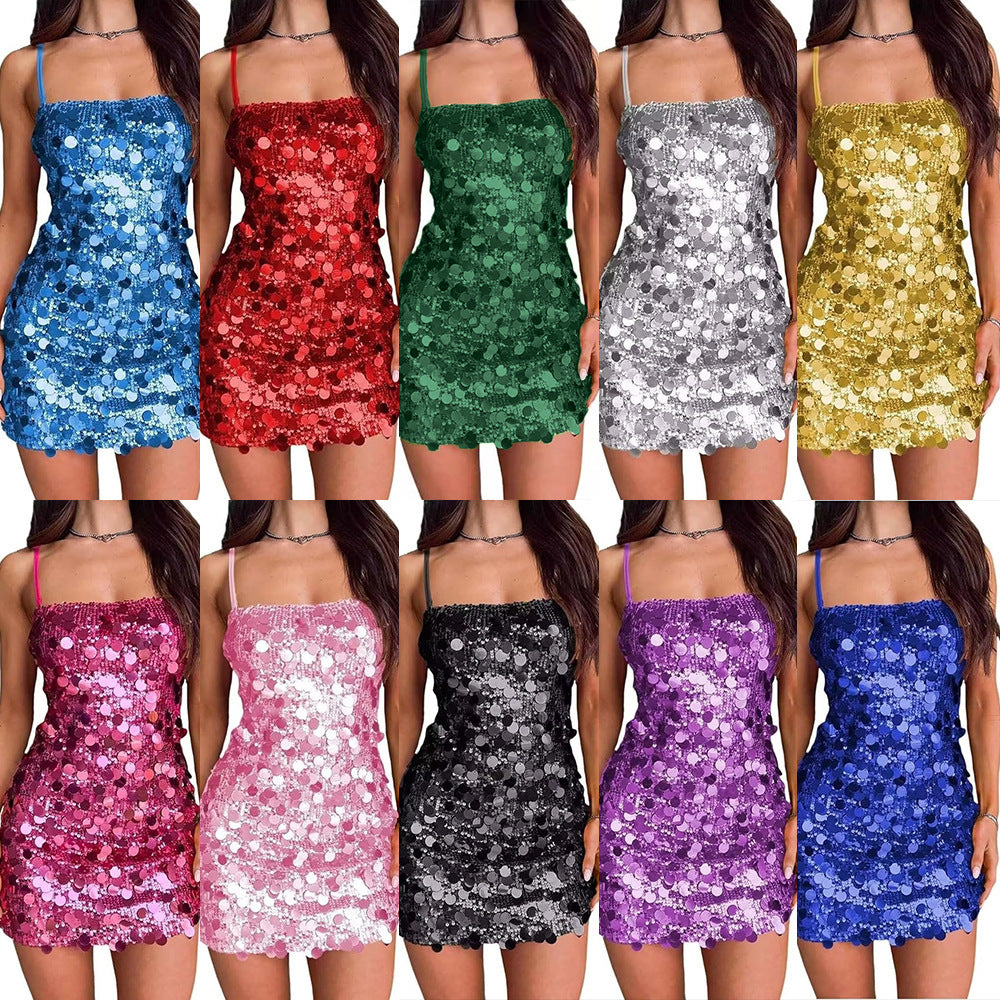 Sequin Sling Dress Banquet Party Ball Spice Backless Hip Dress