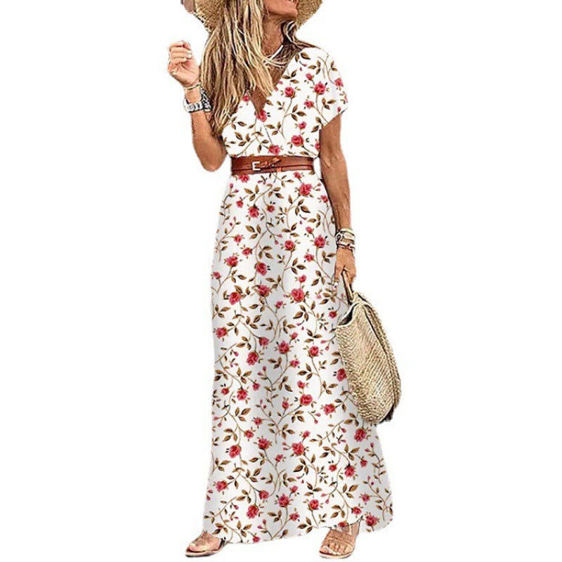 Fashion Bohemian V-neck Floral Dress