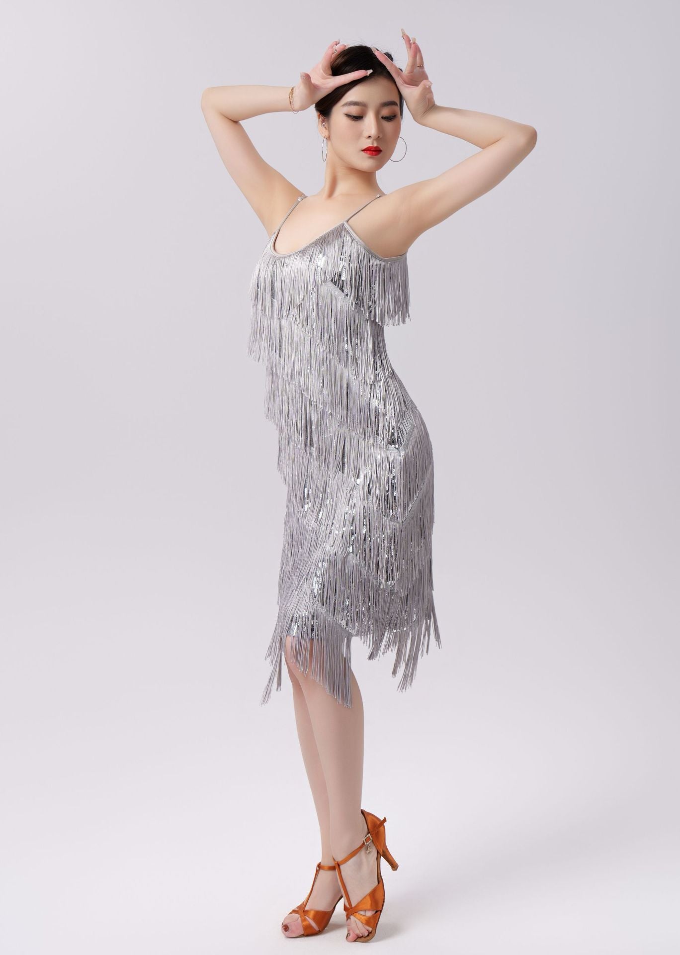 Adult Latin Dance Spring Sequin Tassel Skirt Dance Dress Party Skirt