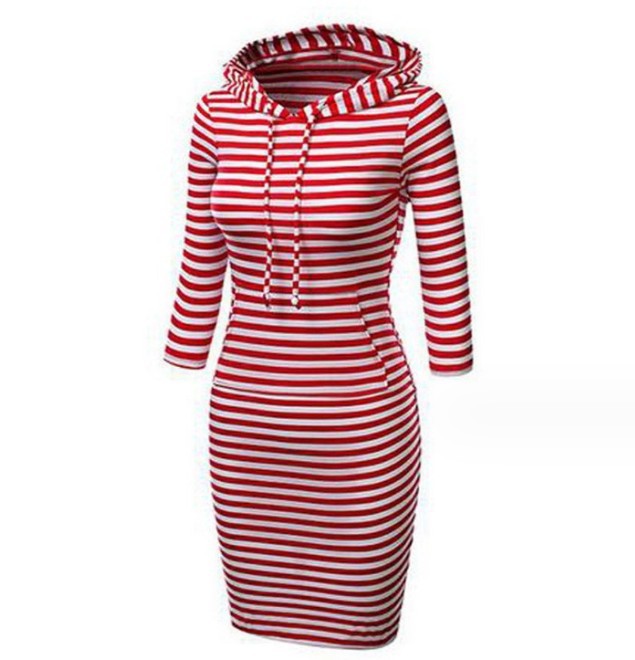 Solid Color Hooded Long Sleeve Dress