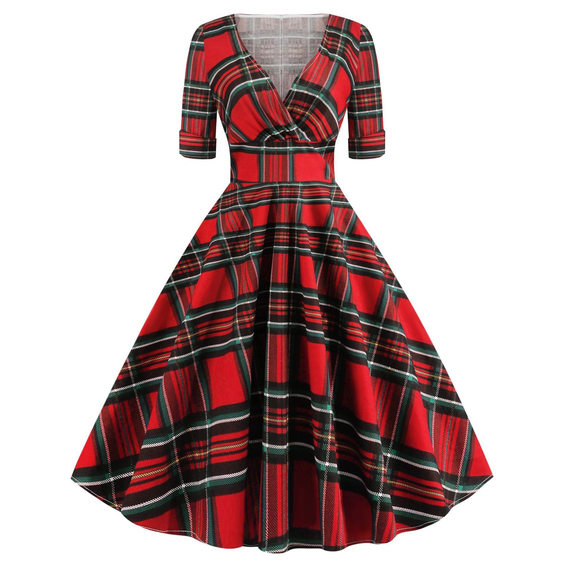 Plaid Print Christmas Women's Dress For Autumn And Winter Patchwork Dress