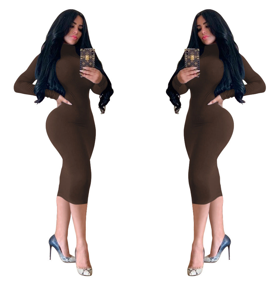 Autumn And Winter New Dress Sexy High Neck Dress Scratch Thickened Slim-Fit Hip Skirt