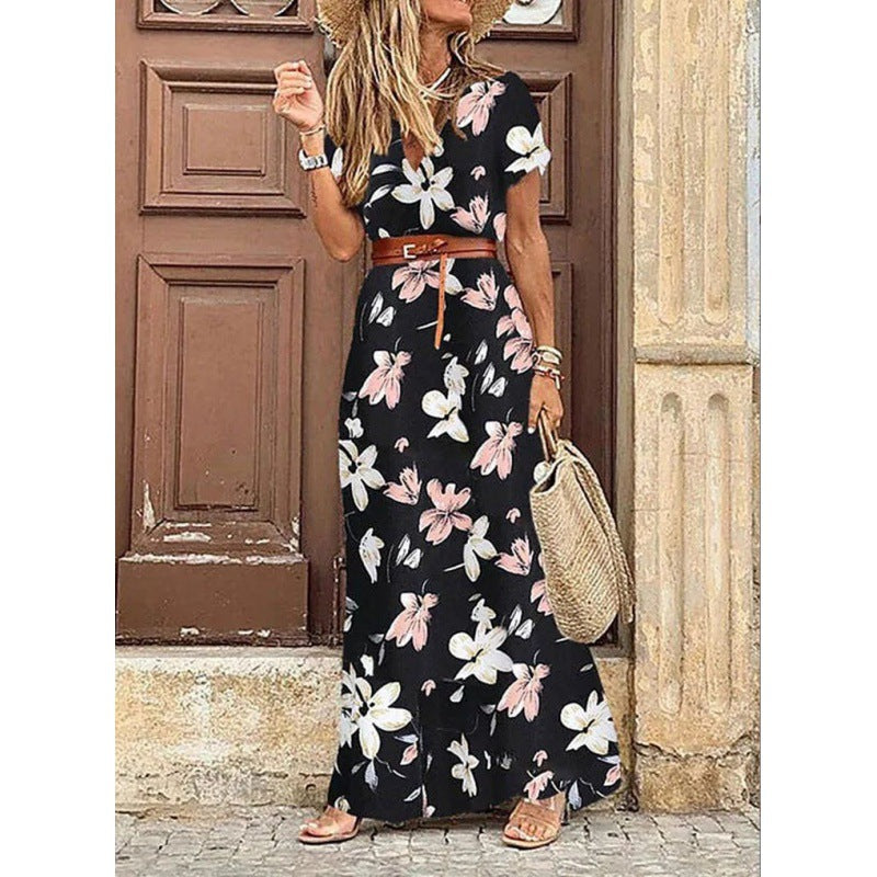 Fashion Bohemian V-neck Floral Dress