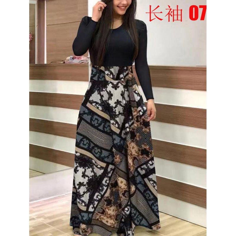 Floral Print Colorblock Long Sleeve Dress