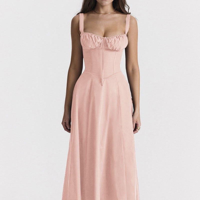 Summer Commuter Temperament Solid Color Sling Dress