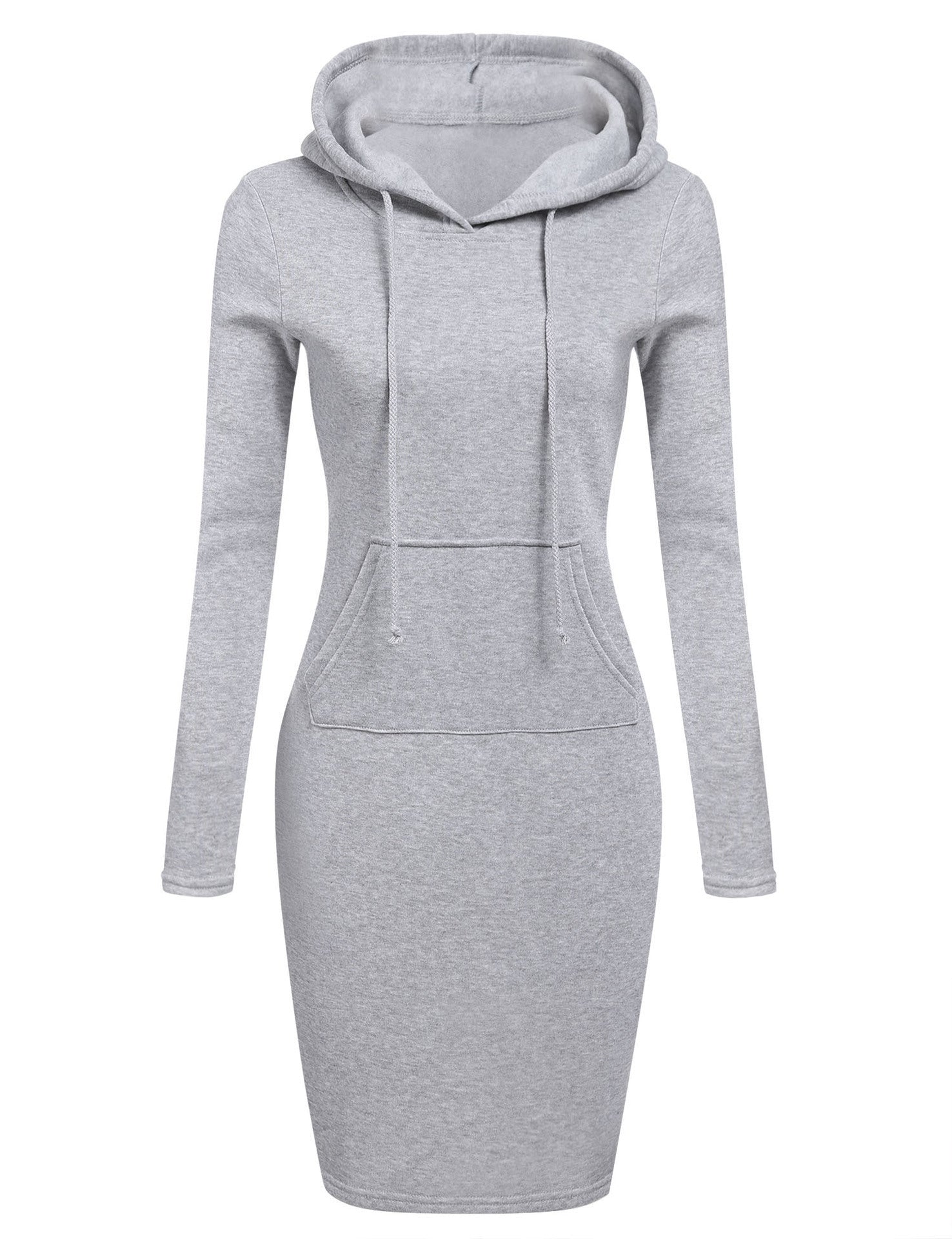 Solid Color Hooded Long Sleeve Dress