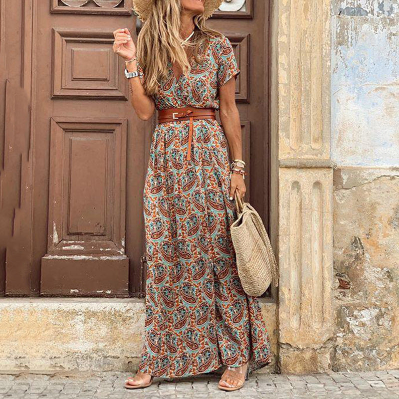 Fashion Bohemian V-neck Floral Dress