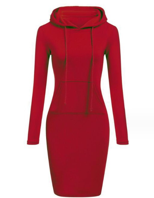 Solid Color Hooded Long Sleeve Dress