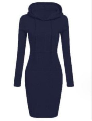 Solid Color Hooded Long Sleeve Dress