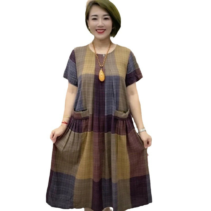 Checkered Skirt Large Edition Summer Women's Dress Women's Mid-length Large Skirt