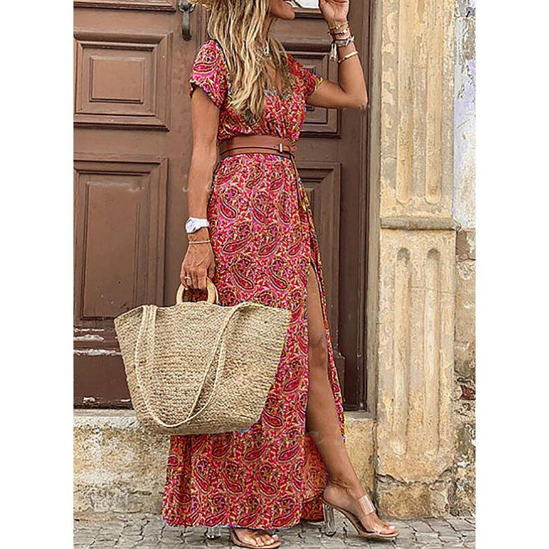 Fashion Bohemian V-neck Floral Dress