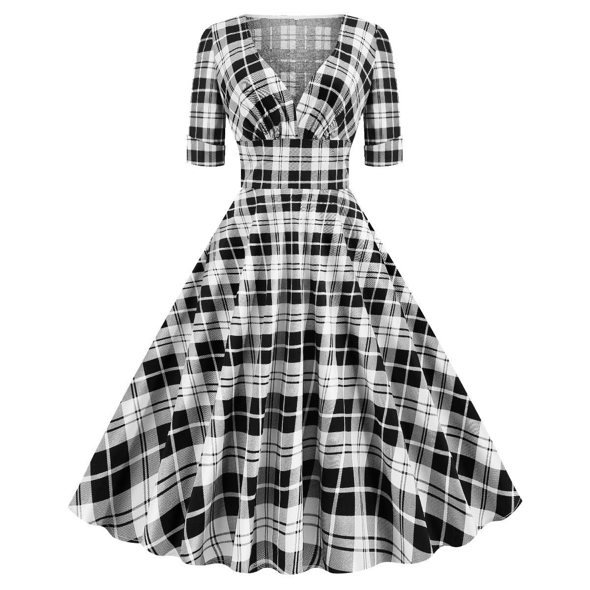 Plaid Print Christmas Women's Dress For Autumn And Winter Patchwork Dress