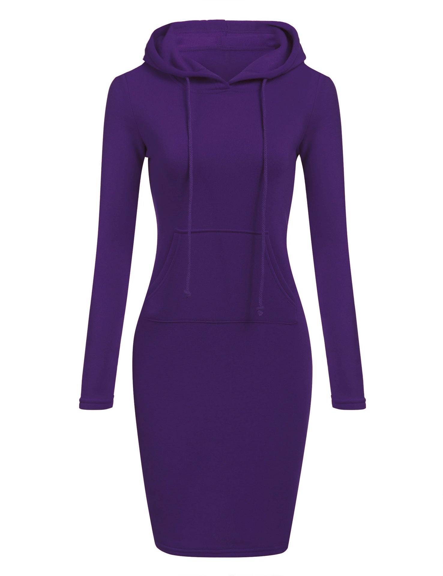 Solid Color Hooded Long Sleeve Dress