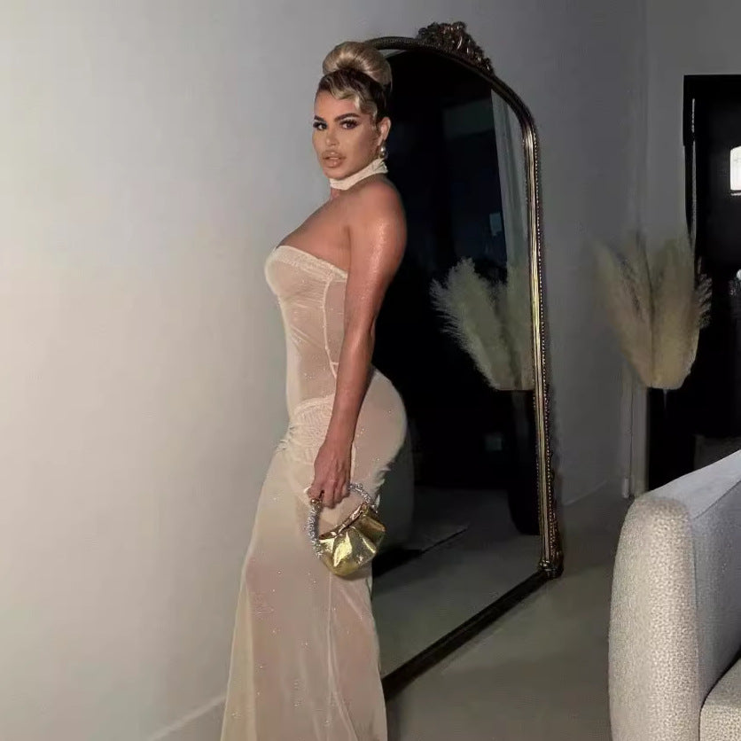 Micro-Transparent Strapless Sequin Slim-Fit Fishtail Dress