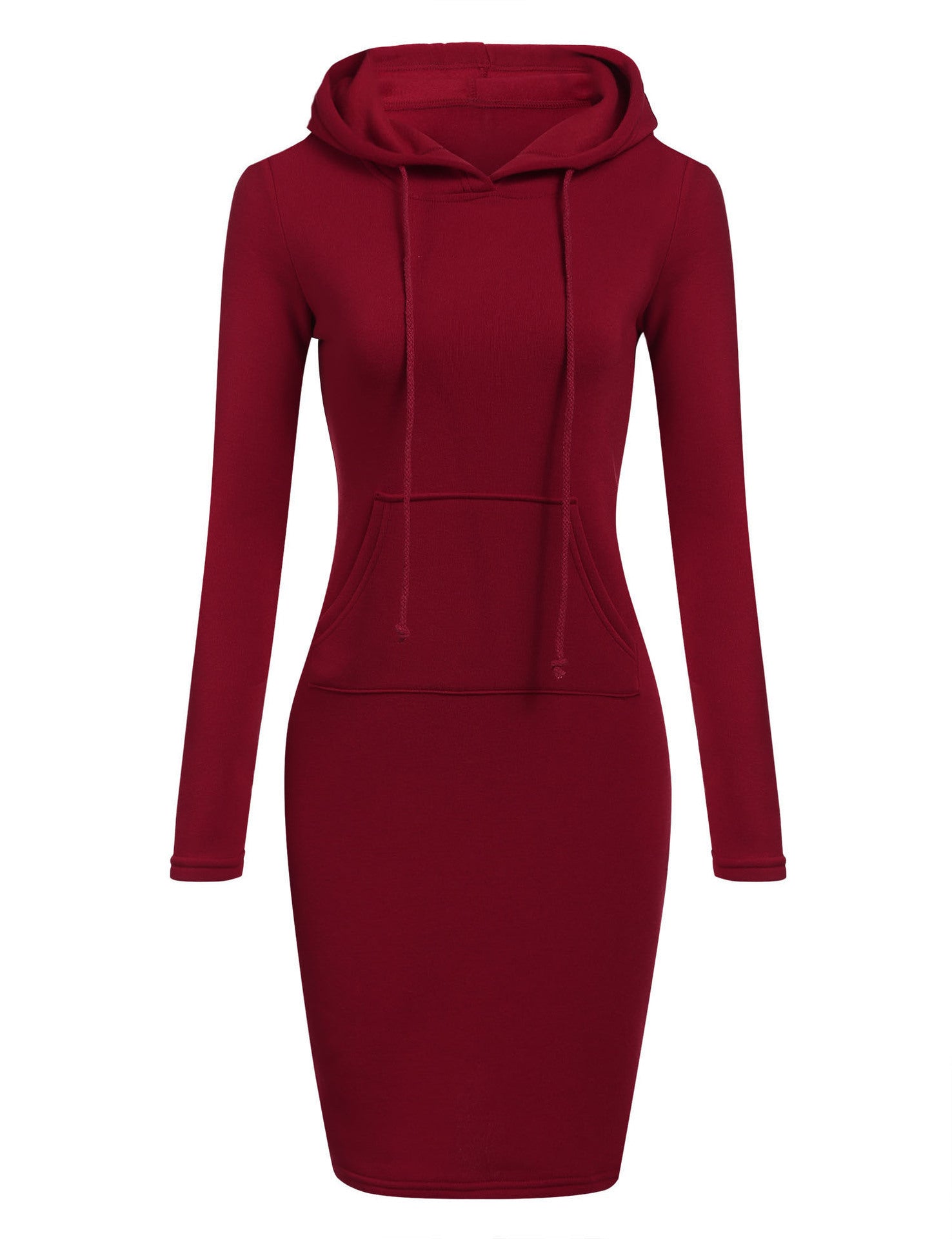 Solid Color Hooded Long Sleeve Dress