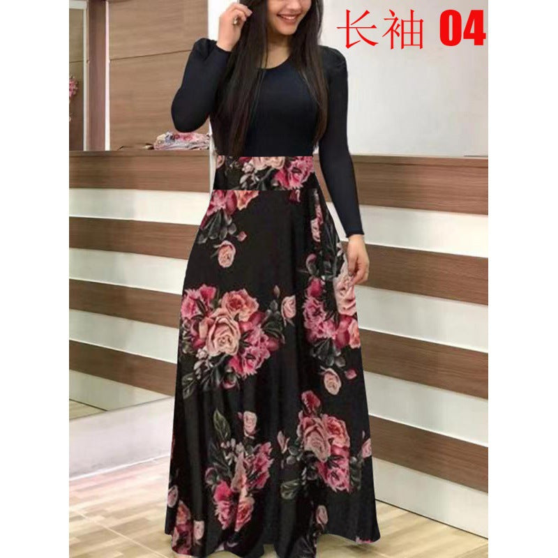 Floral Print Colorblock Long Sleeve Dress