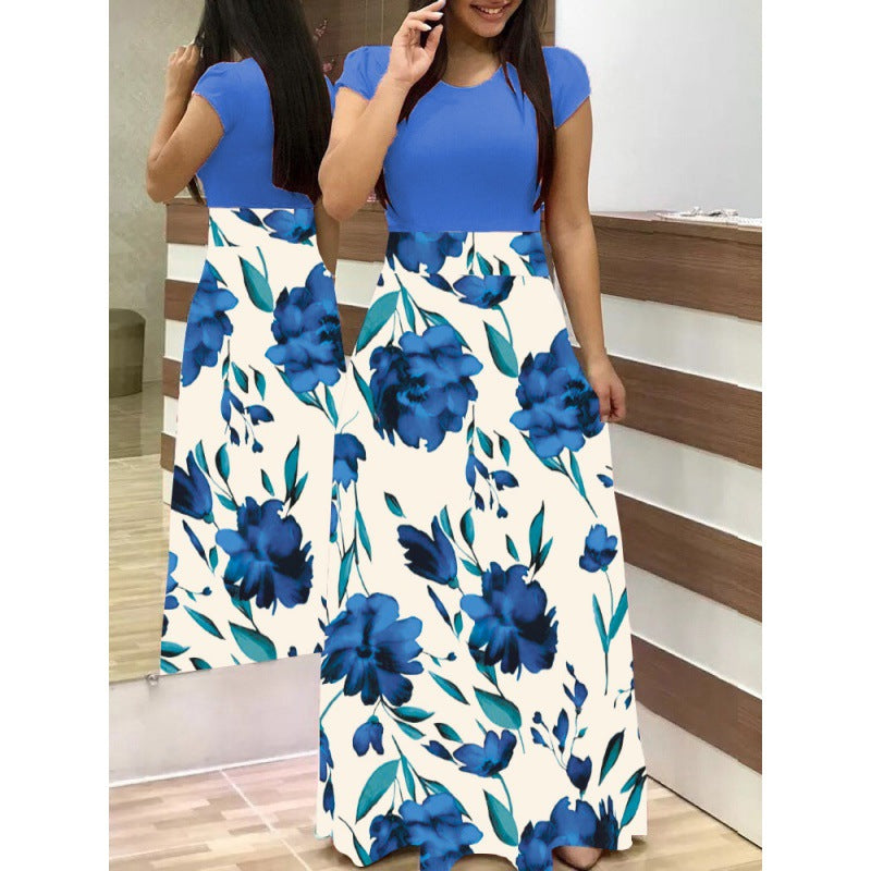 Floral Print Colorblock Long Sleeve Dress