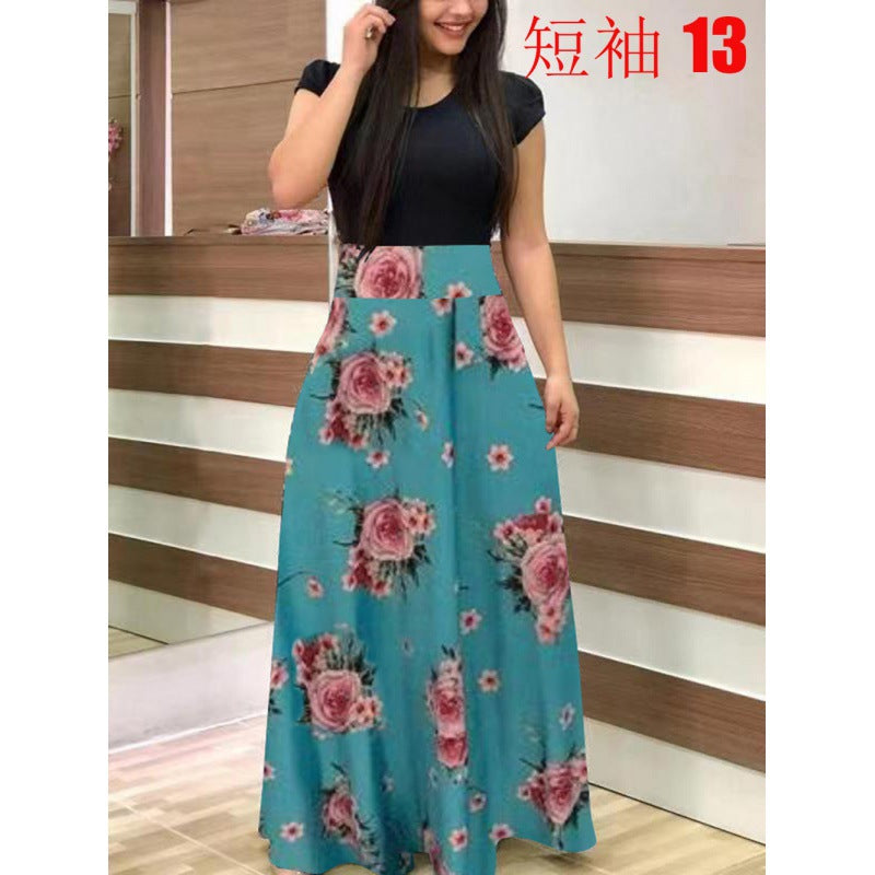 Floral Print Colorblock Long Sleeve Dress