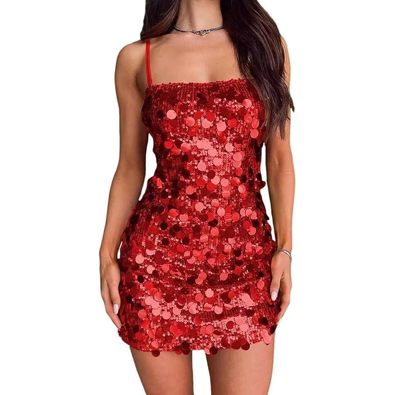 Sequin Sling Dress Banquet Party Ball Spice Backless Hip Dress