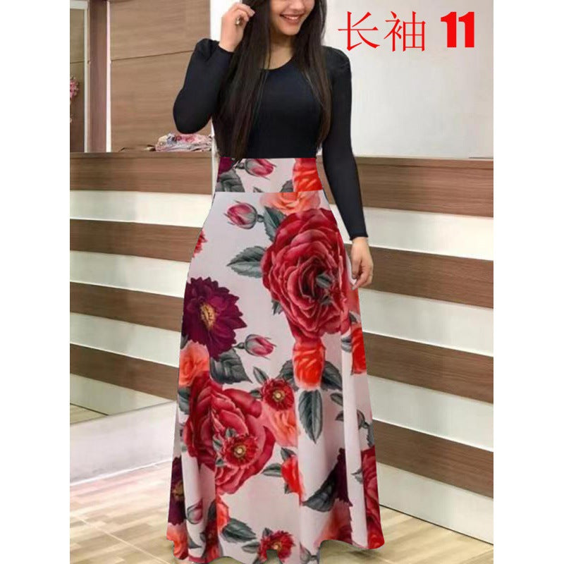 Floral Print Colorblock Long Sleeve Dress