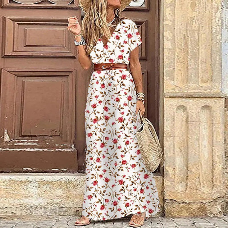 Fashion Bohemian V-neck Floral Dress