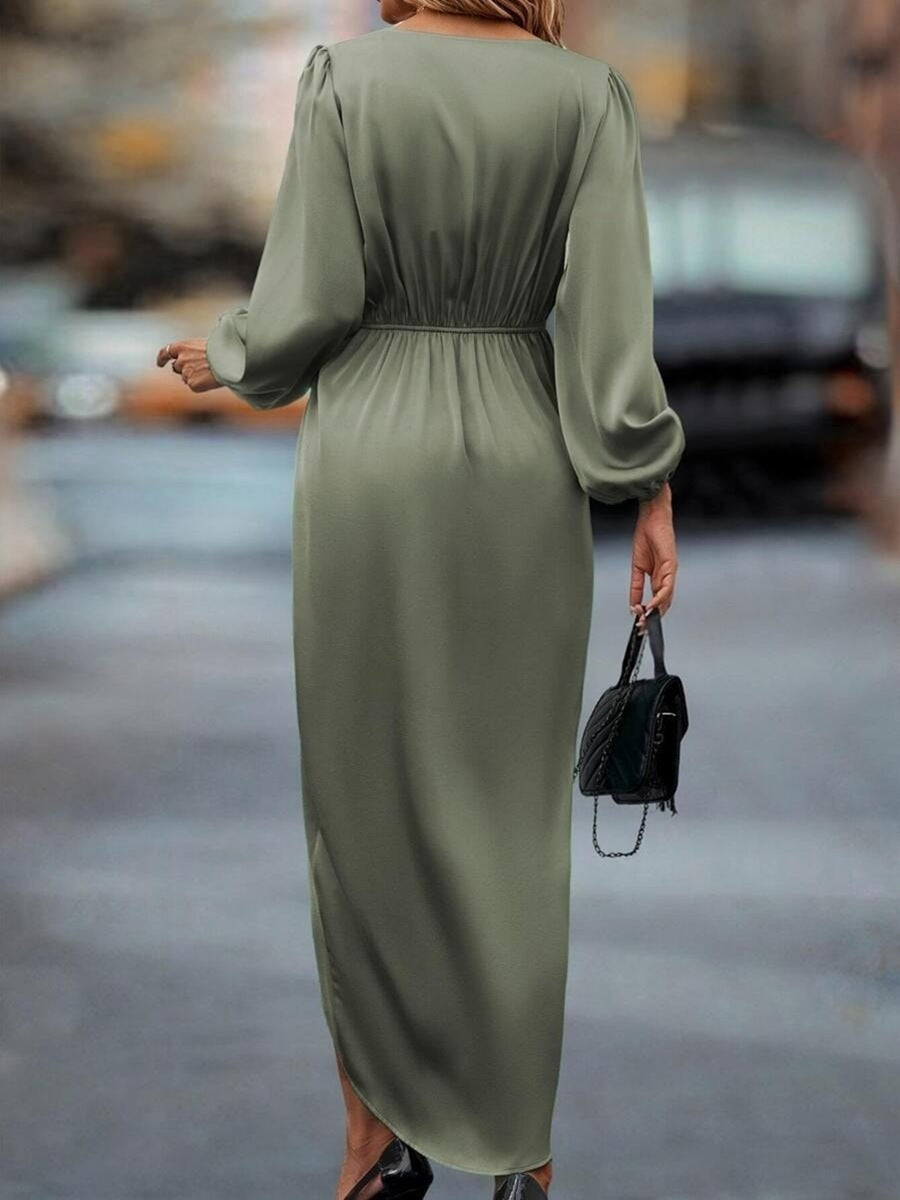 Split Dress Spring And Summer Lantern Sleeve Irregular Long Sleeve Satin Dress