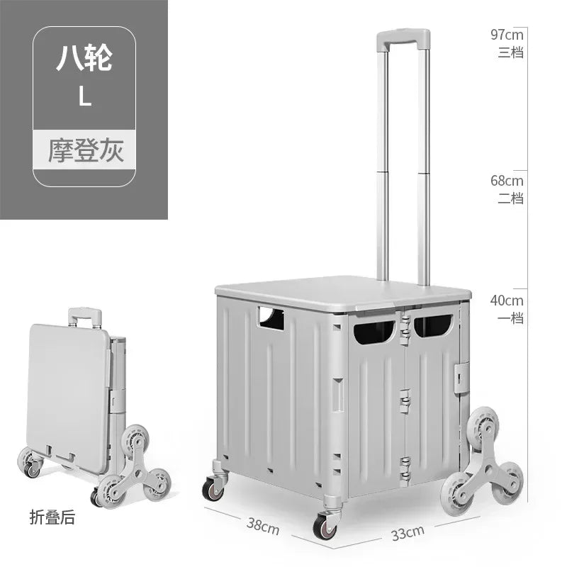 Eco-Friendly Foldable Cart - Lightweight Rolling Trolley with Telescopic Handle, for Groceries, Storage & Sustainable Shopping