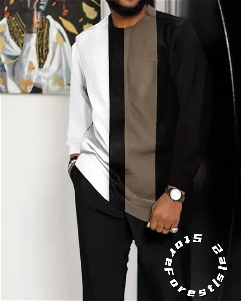 Fashion Clothing Set for Men Tracskuit Set Casual Walking Suit Ovrersize Streetwear Long Sleeve T-Shirt Trousers Outfit 2-piece