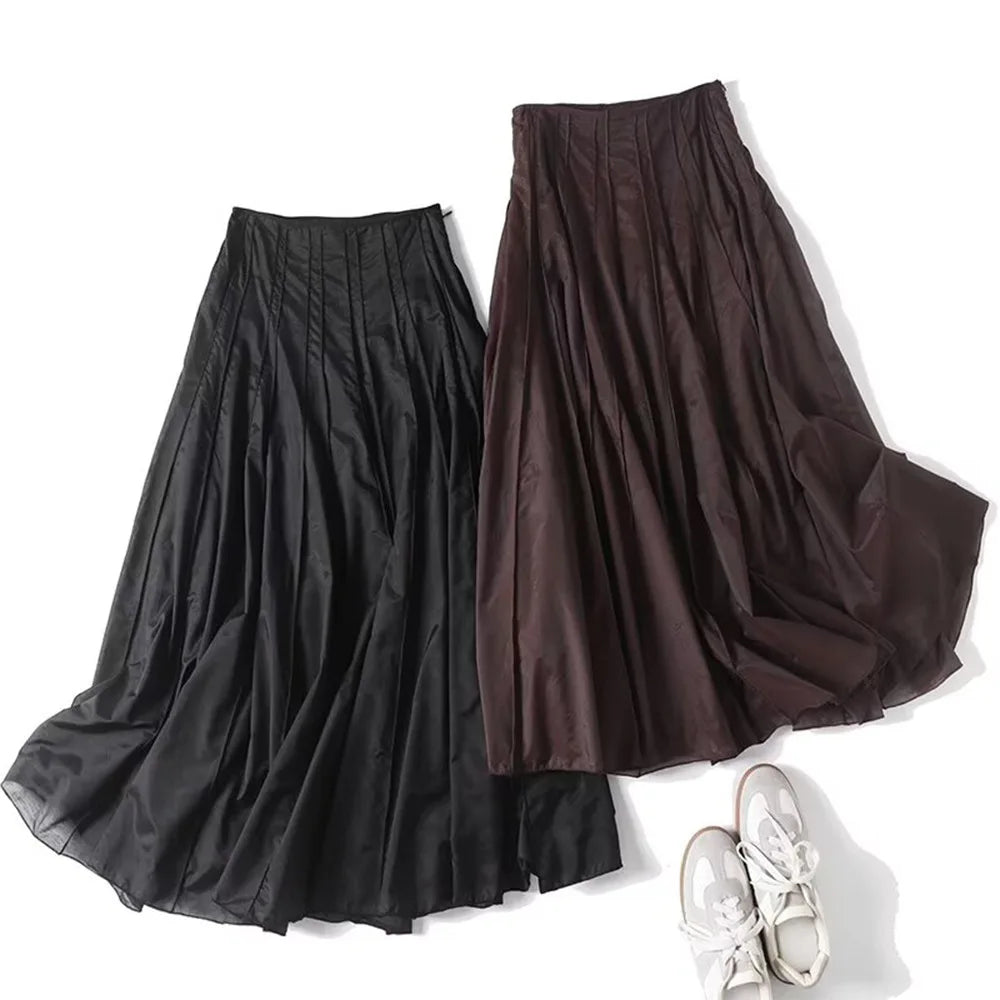 Women's clothing 2025 summer new products European and American fashion versatile minimalist design casual tulle skirt