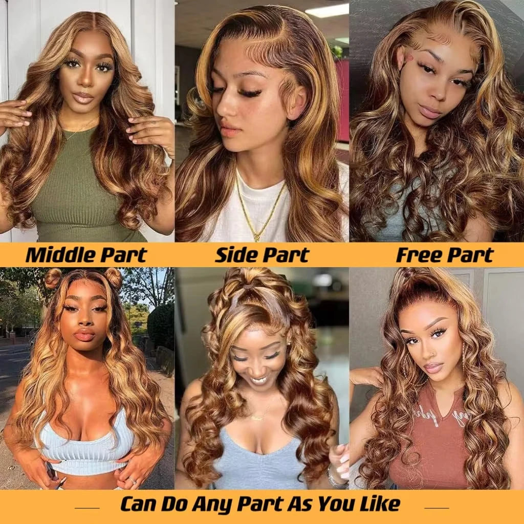 Highlight Blonde Ombre P4/27 Body Wave 13x4 lace front human hair wig 13x6 Water Wave Pre Plucked Brazilian Colored hd lace wigs