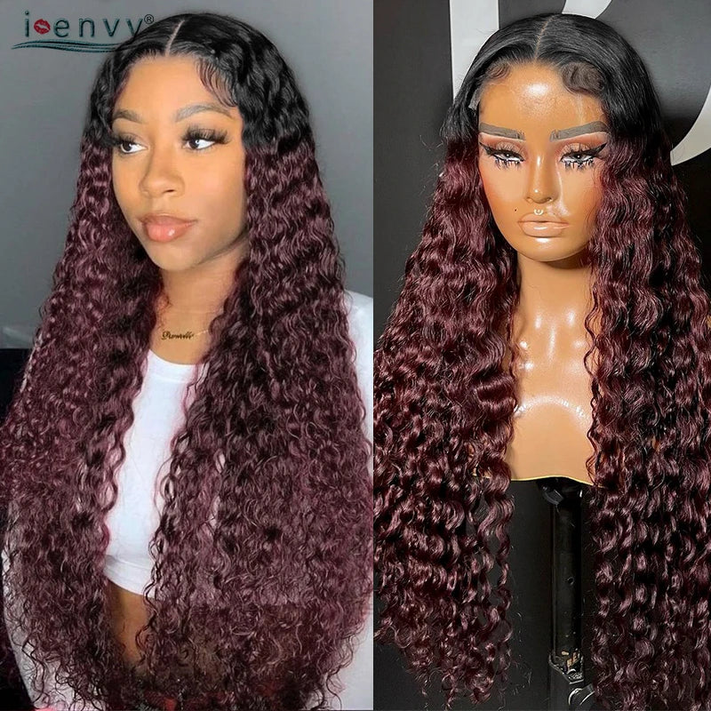 Burgundy Wear And Go Glueless Wigs Human Hair Body Wave Wigs For Women 4X4 Lace Closure Wig Ready To Wear Curly Human Hair Wigs