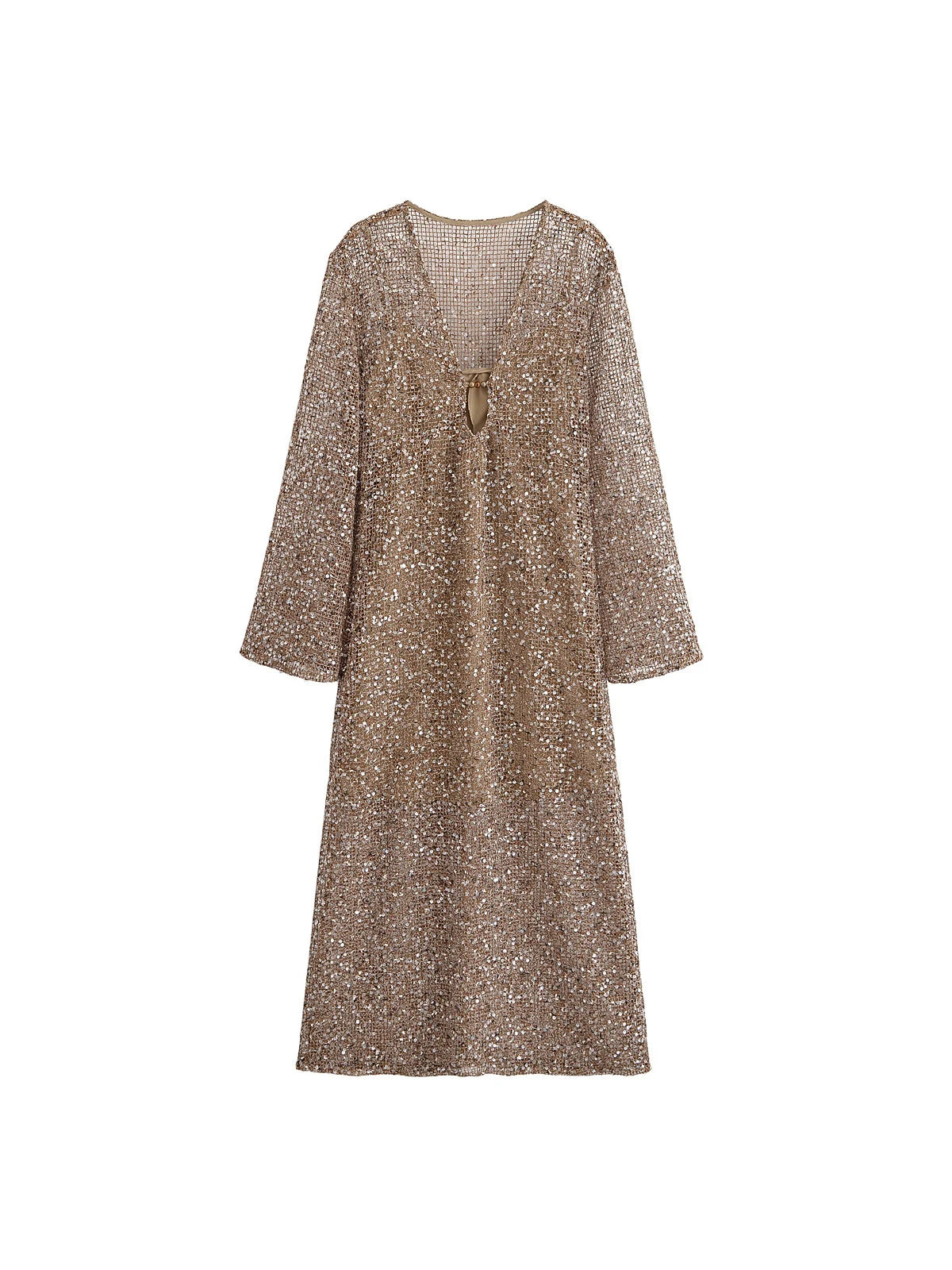 Women's clothing 2025 new European and American fashion simple pearl piece decoration celebrity style midi dress