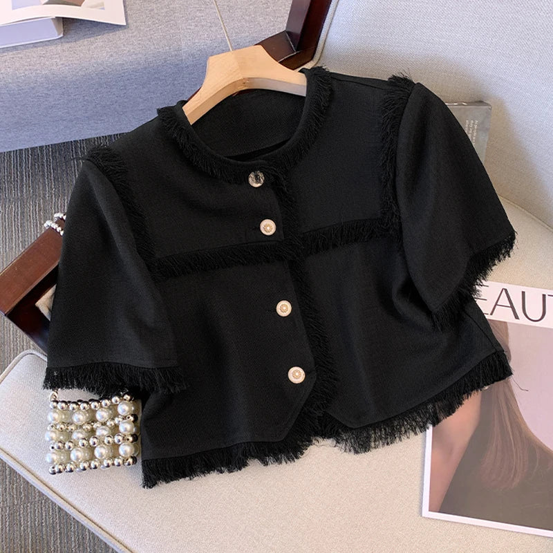 Women's clothing 2025 summer new style small suit tassel jacket and fashionable casual pants two-piece set for women