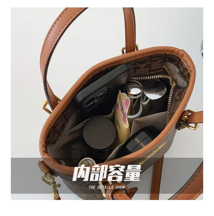 Luxury 2025 Vintage Print Bucket Bag - Premium Shoulder & Crossbody Purse with Detachable Strap, Fashion Designer Handbag