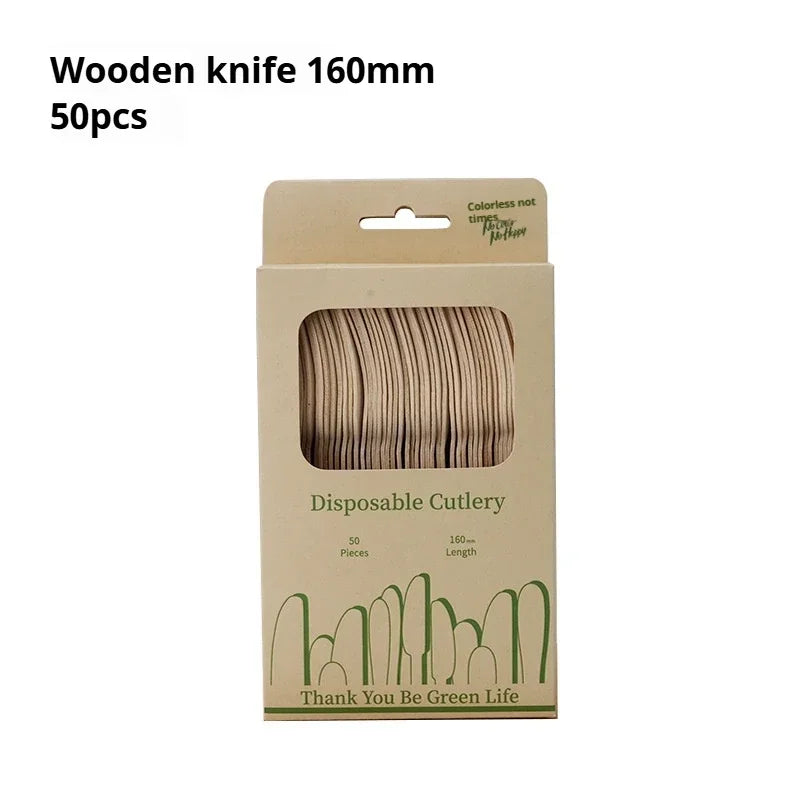 Disposable Wooden Cutlery Set Eco-Friendly  Fork Knife Spoon Wedding Birthday Party Outdoor Picnic Kitchen Recyclable Flatware