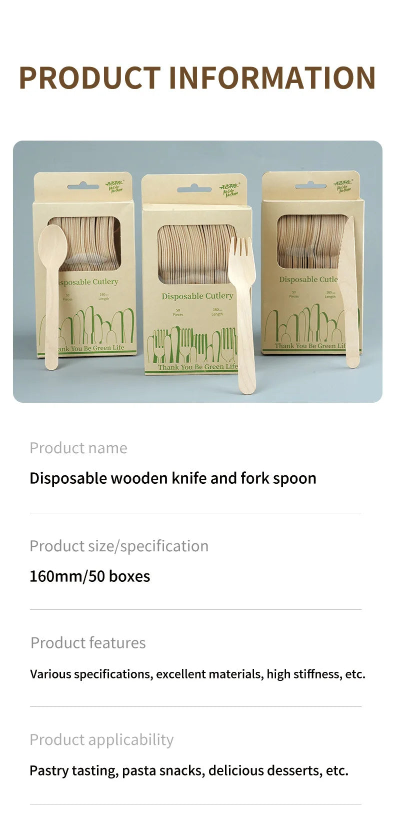 Disposable Wooden Cutlery Set Eco-Friendly  Fork Knife Spoon Wedding Birthday Party Outdoor Picnic Kitchen Recyclable Flatware