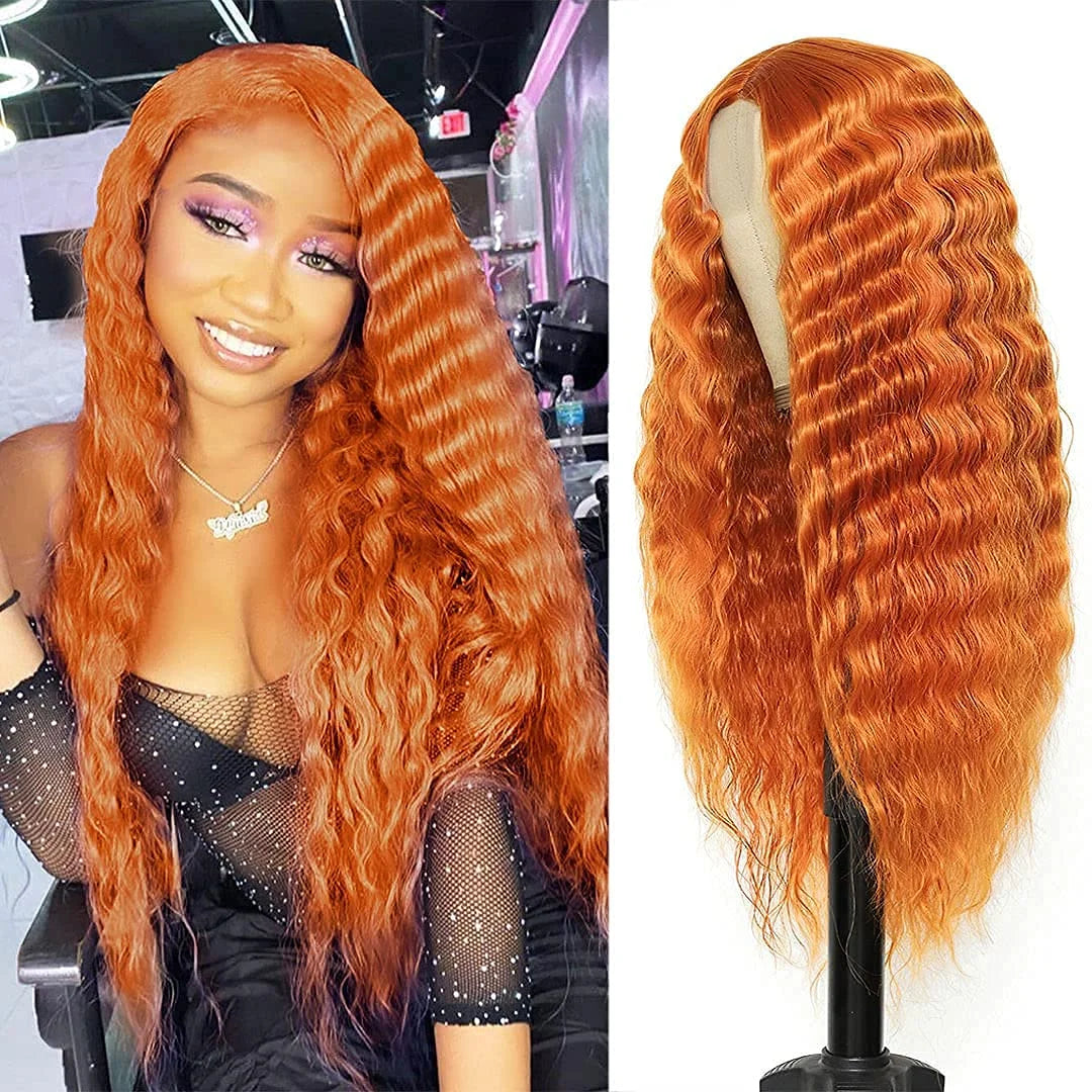 Ginger Deep Wave Wig Human Hair 13x4 Ginger Orange Lace Front Wigs Human Hair Pre Plucked with Baby Hair Curly Wig Human Hair