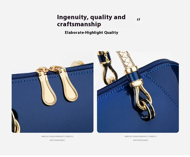 Luxury Designer Handbag Shiny Leather Boston Bag 2024 Fashion New Blue Red Black Beige Pink Bags for Women