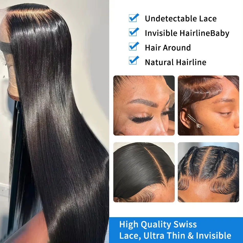 13x6 Hd Lace Frontal Wigs Black Bone Straight 40 Inch 100% Brazilian HD Straight Human Hair Wig Choice For Women Cheap On Sale