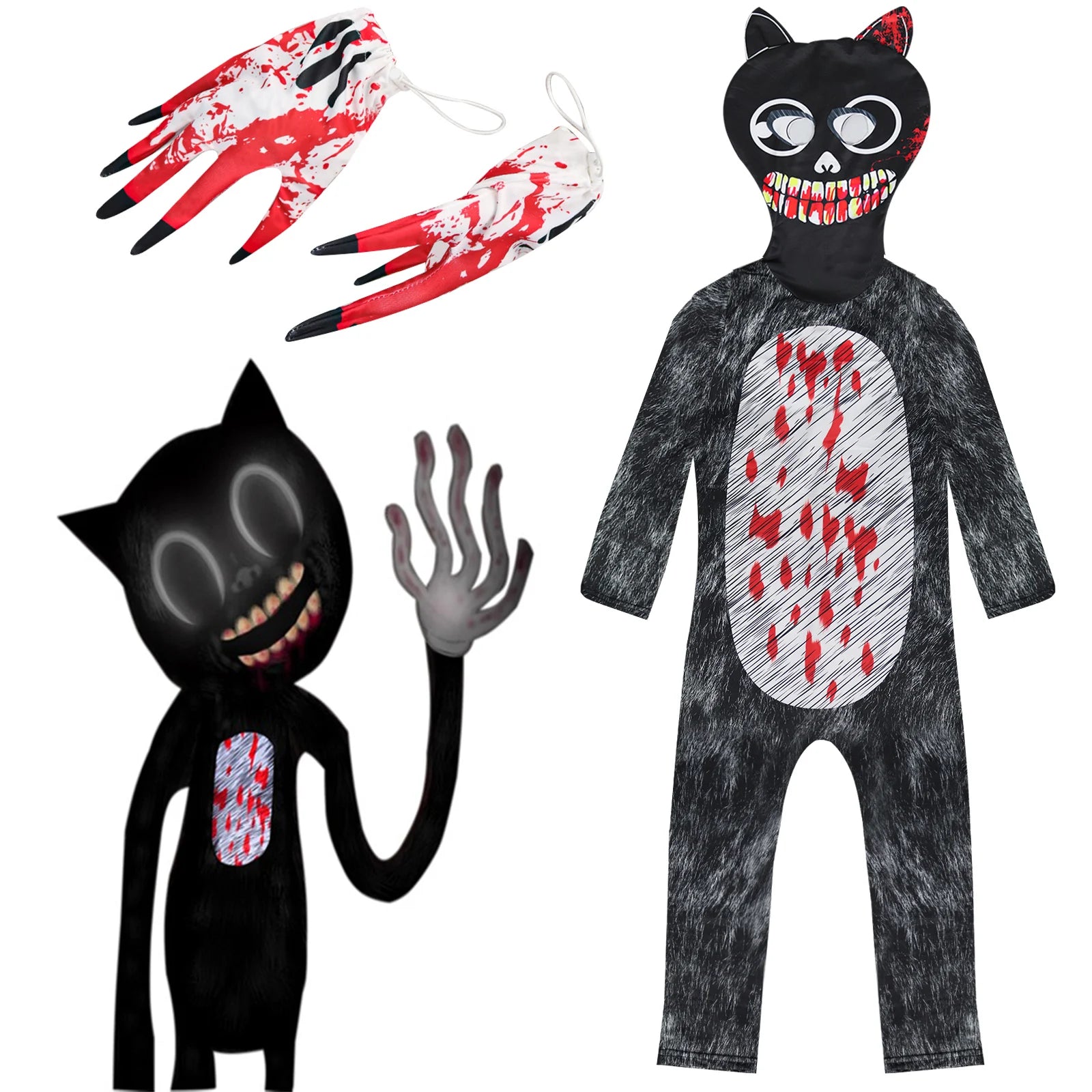 Halloween Costumes for Kids Anime Black Cat Cosplay Boys Girls Bodysuit and Gloves Horror Cartoon Disfraces Cosplay Clothing