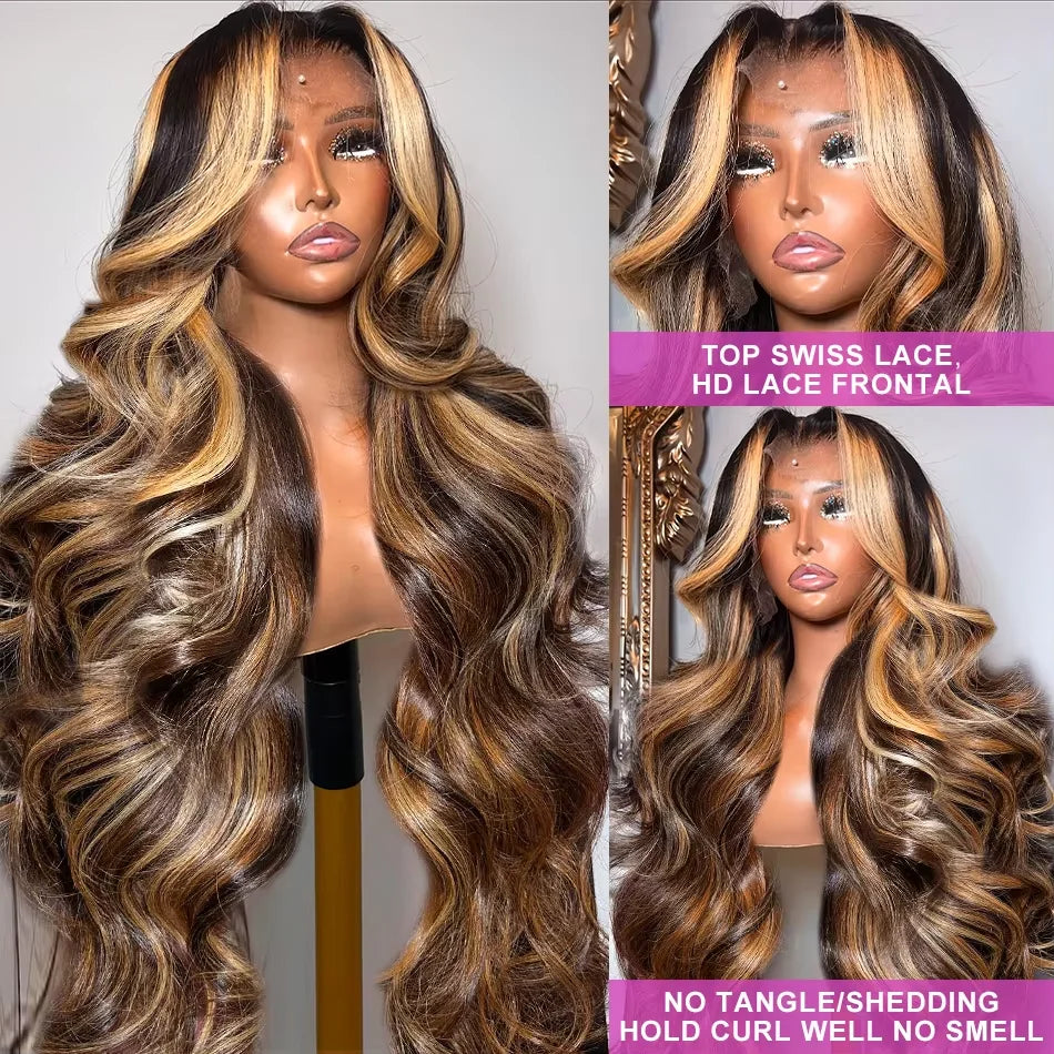 30 32 Inch 4/27 Highlight Body Wave 13x6 Hd Human Hair Lace Frontal Wigs Colored Ombre 13x4 Lace Front Wig Brazilian For Women
