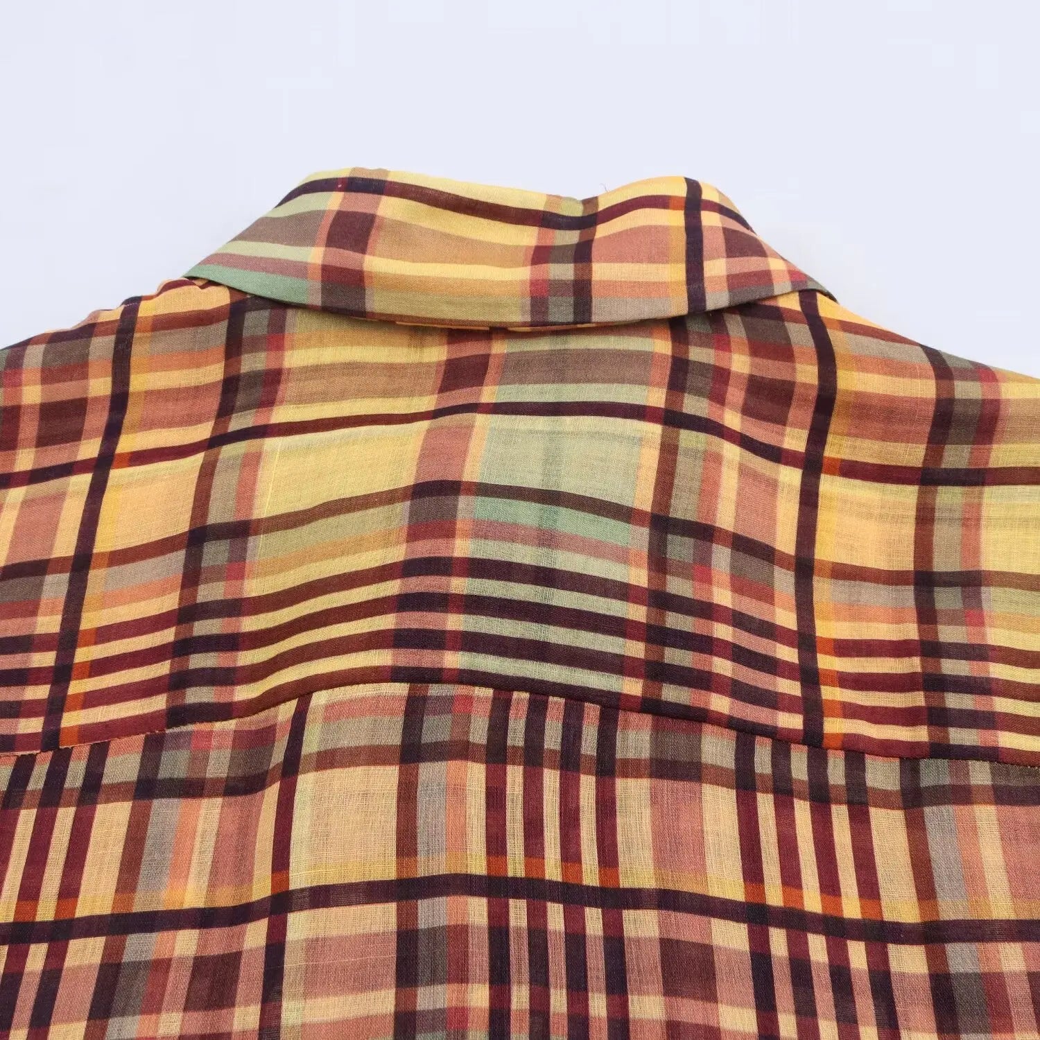 Ladies shirt 2025 new women's linen plaid shirt fashionable and elegant single-breasted design