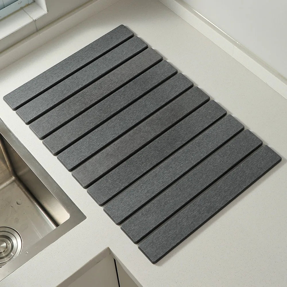 Eco-Friendly Portable Dish Drying Mat Diatom Mud High Absorbent Quick Drying Mat Non-Slip Foldable Collapsible Mat Bar